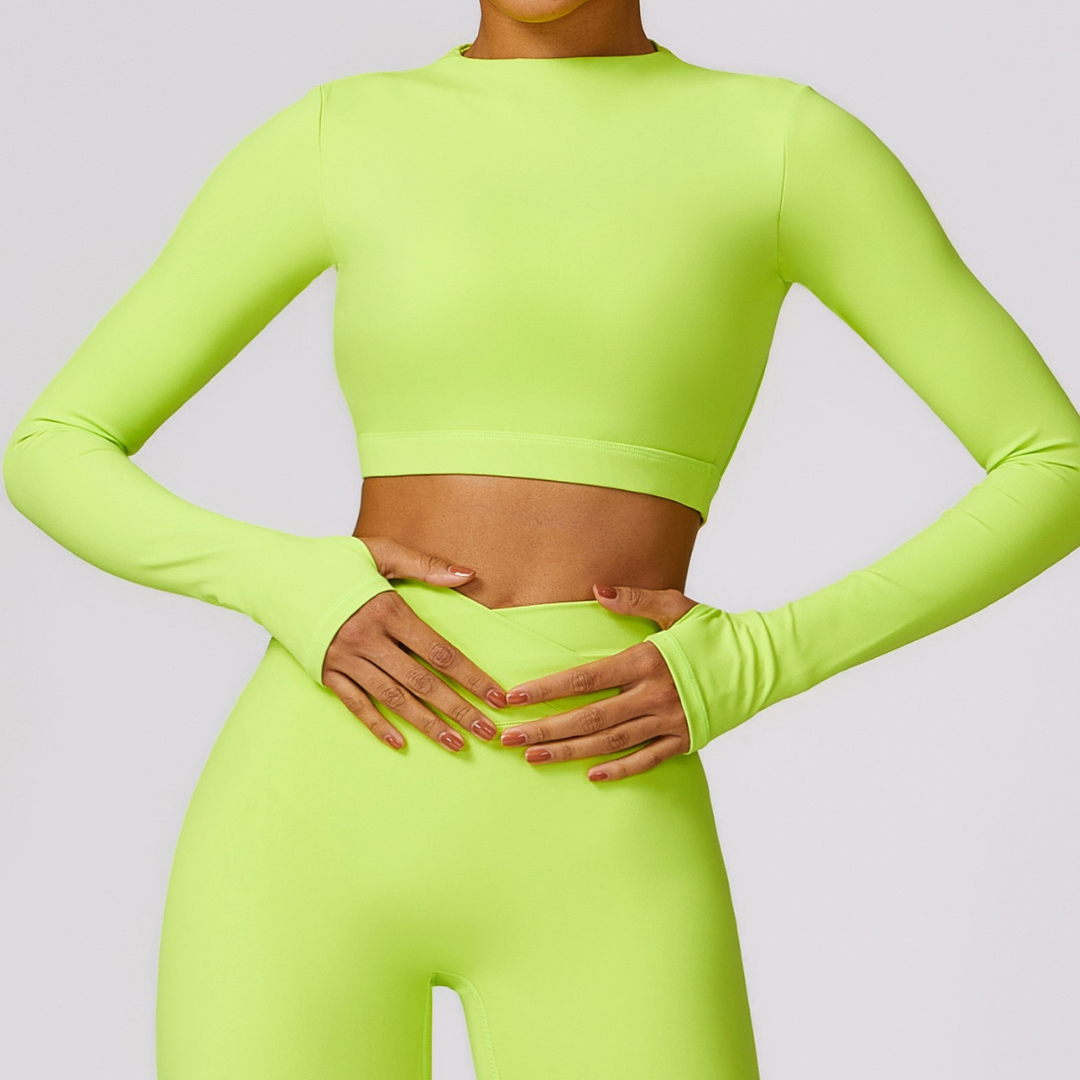 Elegant Long Sleeve Premium Crop Top - Electric Yellow