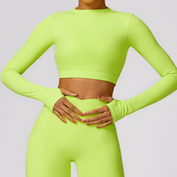 Elegant Long Sleeve Premium Crop Top - Electric Yellow