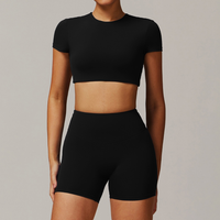 EVA Premium Short Sleeve Top Short Set - Black
