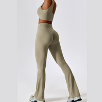 Deep V Flared Legging Set - Cream Grey