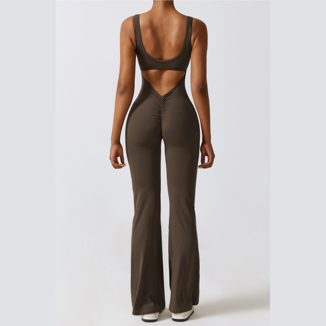 Sexy Stylish Bell Bottom Jumpsuit - Coffee Brown