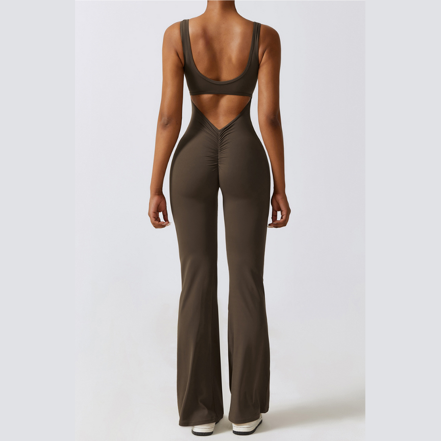 Sexy Stylish Bell Bottom Jumpsuit - Coffee Brown