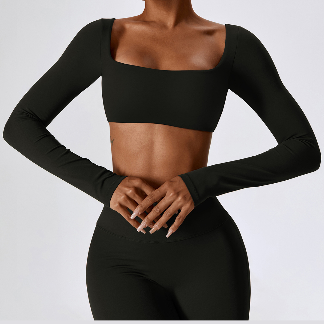 Long Sleeve Scrunch Flared Legging Set - Black