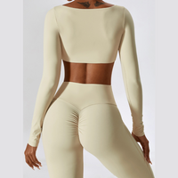 Long Sleeve Scrunch Flared Legging Set - Cream White