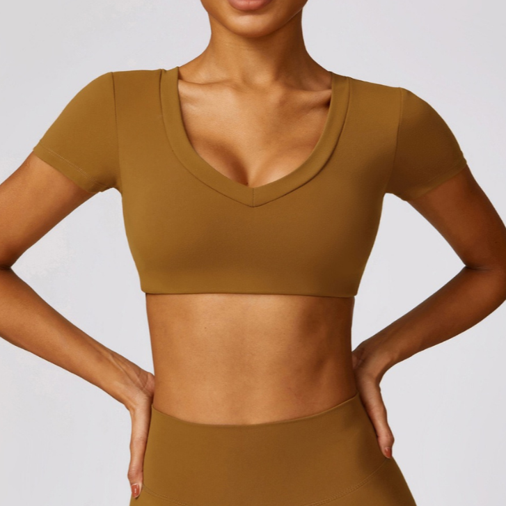 Premium κοντομάνικο Crop Top - Caramel 