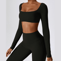 Long Sleeve Scrunch Flared Legging Set - Black