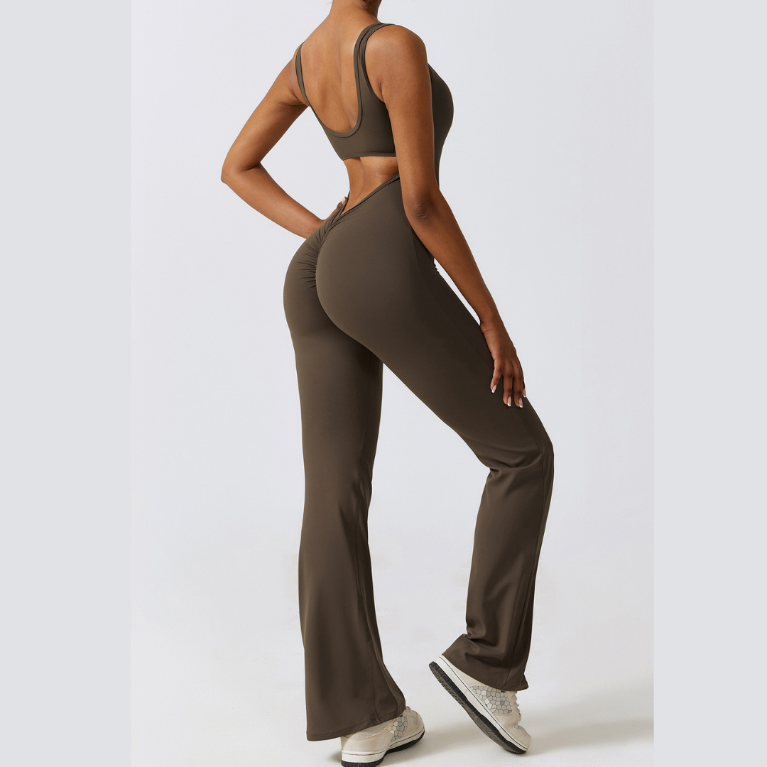 Sexy Stylish Bell Bottom Jumpsuit - Coffee Brown