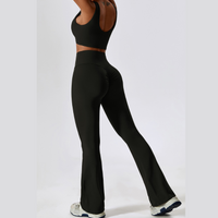 Deep V Flared Legging Set - Black