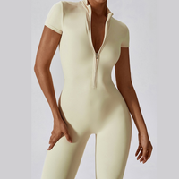 Classic Short-Sleeve Zipped Jumpsuit - Cream White