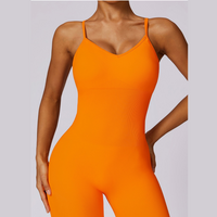 Slim Waist Backless Seamless Jumpsuit - Orange