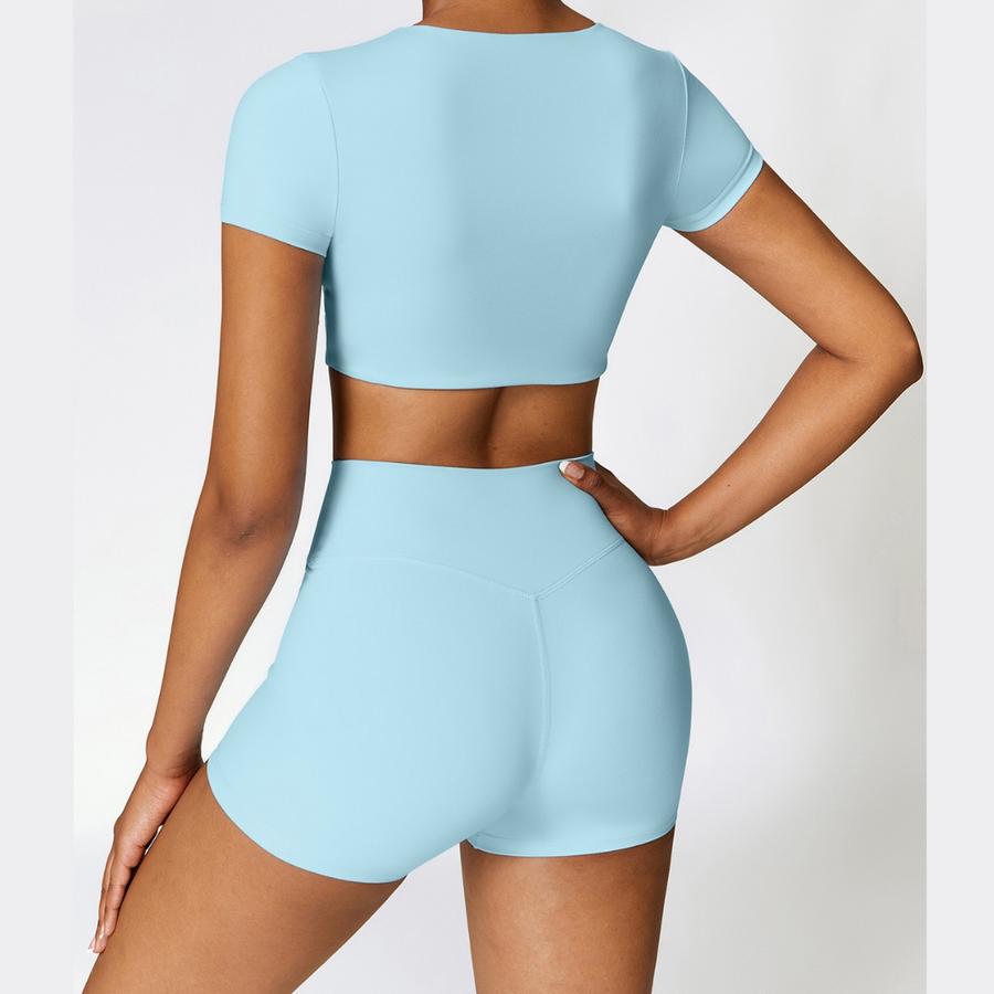 CHRISTIA Comfy Short Sleeve Crop Short Set - Sky Blue