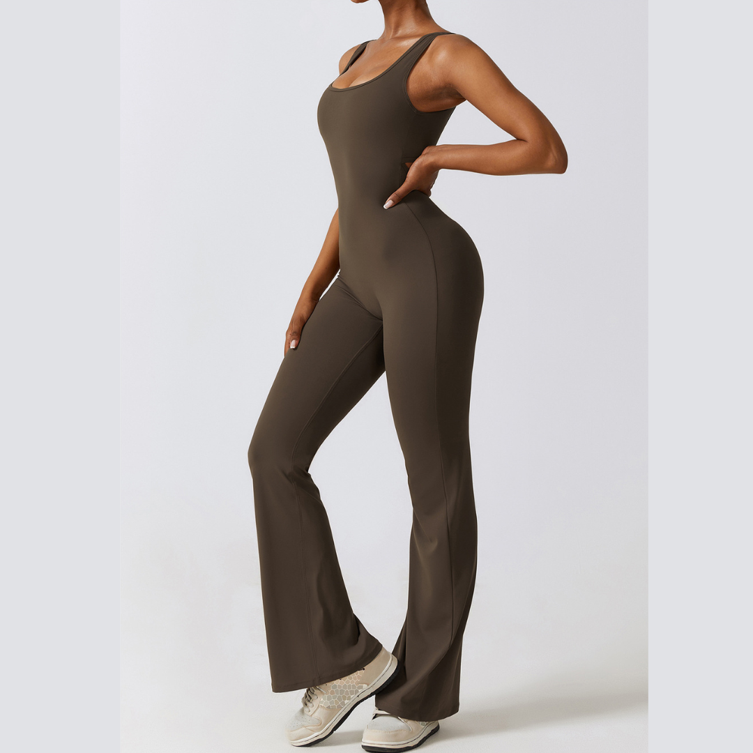 Sexy Stylish Bell Bottom Jumpsuit - Coffee Brown