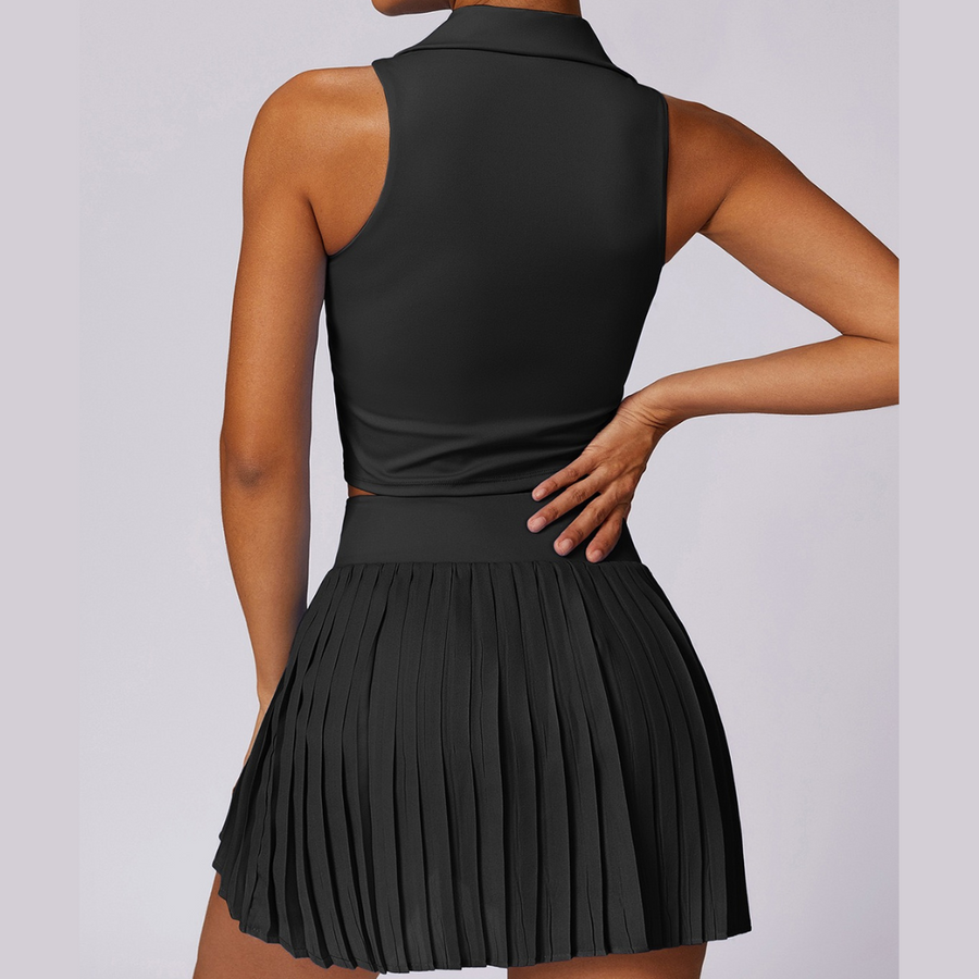 Vest Top Cute Tennis Skirt Set - Black