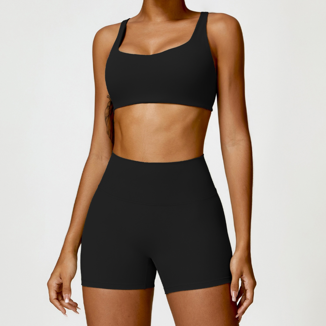 V-Top Scrunched Short Set - Black