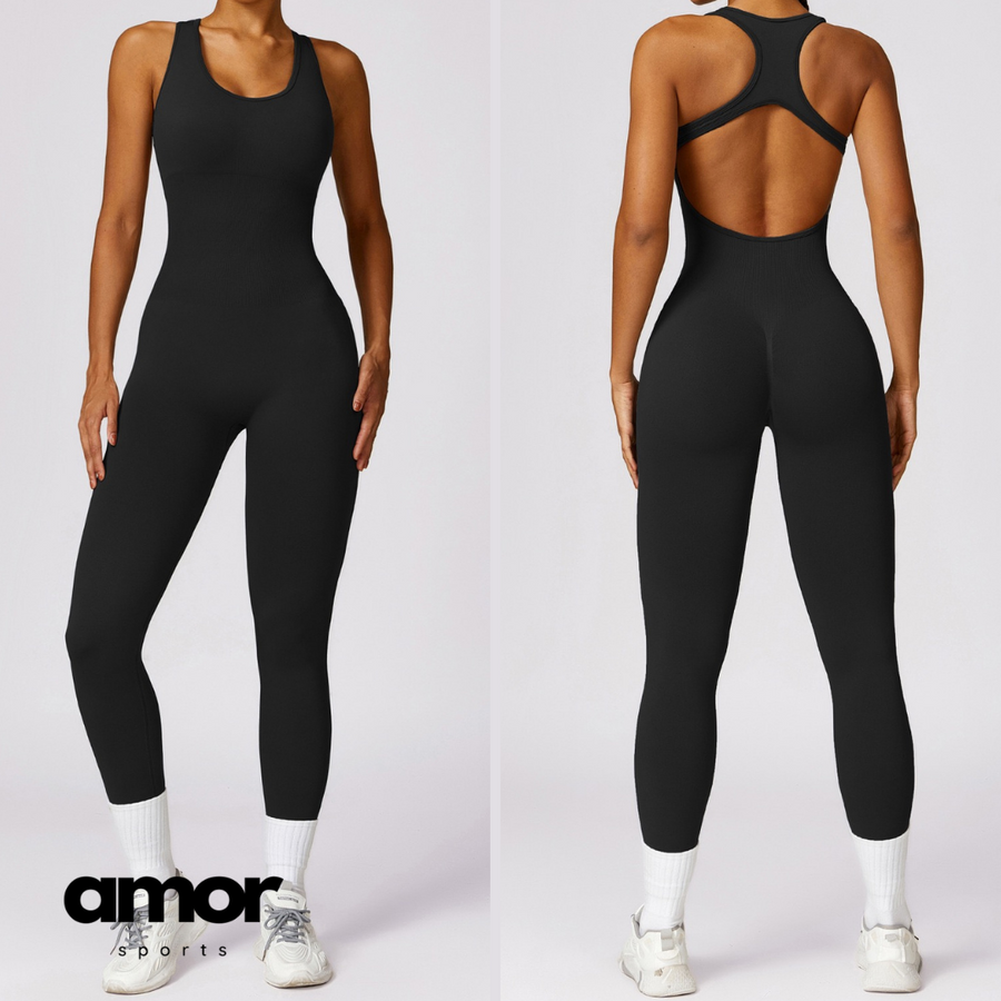 Seamless Cross Back Stylish Jumpsuit - Black