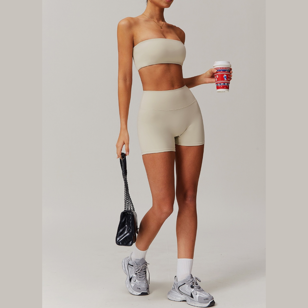 SleekFlex Strapless Top Short Set - Beige