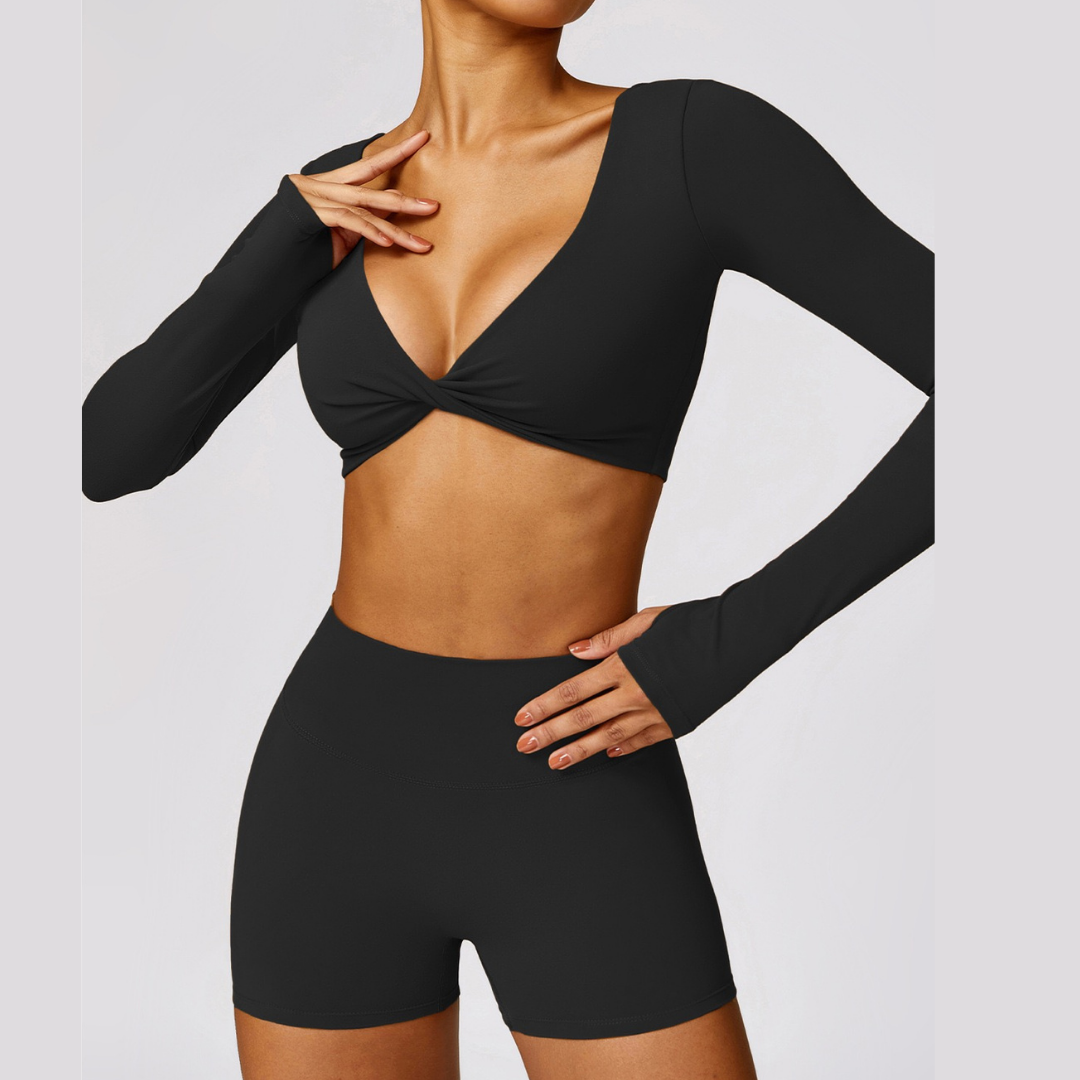 Long Sleeve Premium Short Set - Black