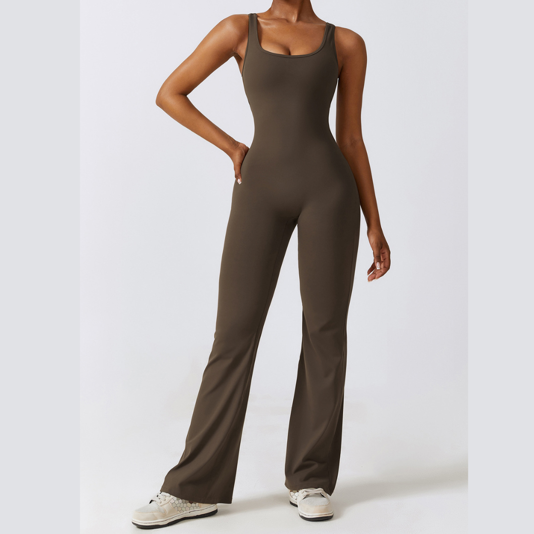 Sexy Stylish Bell Bottom Jumpsuit - Coffee Brown