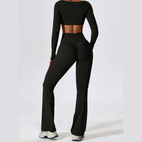 Long Sleeve Scrunch Flared Legging Set - Black