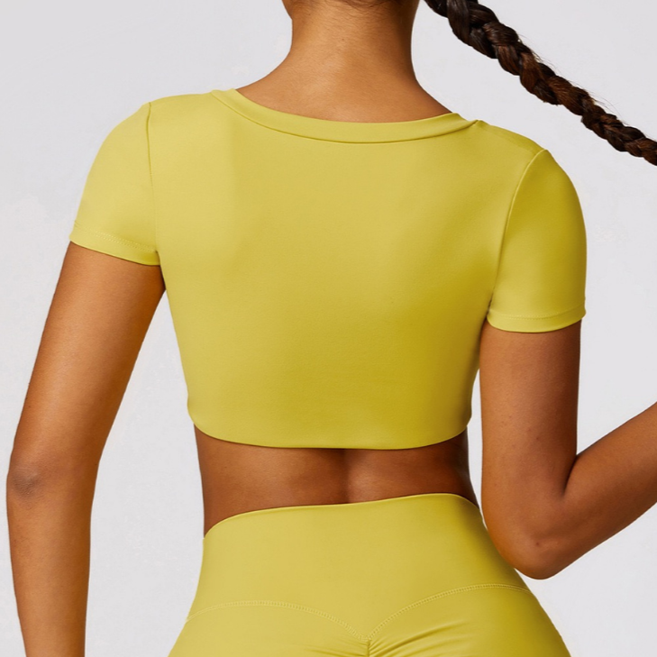 Premium Short Sleeve Crop Top - Lemon Yellow