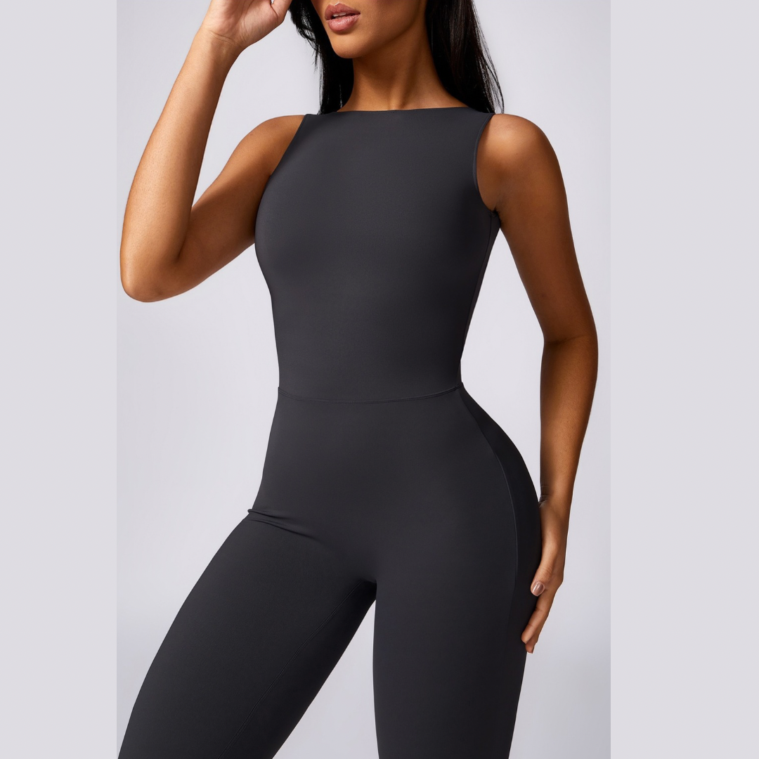 Adina Sexy Scrunch Backless Jumpsuit - Dark Grey