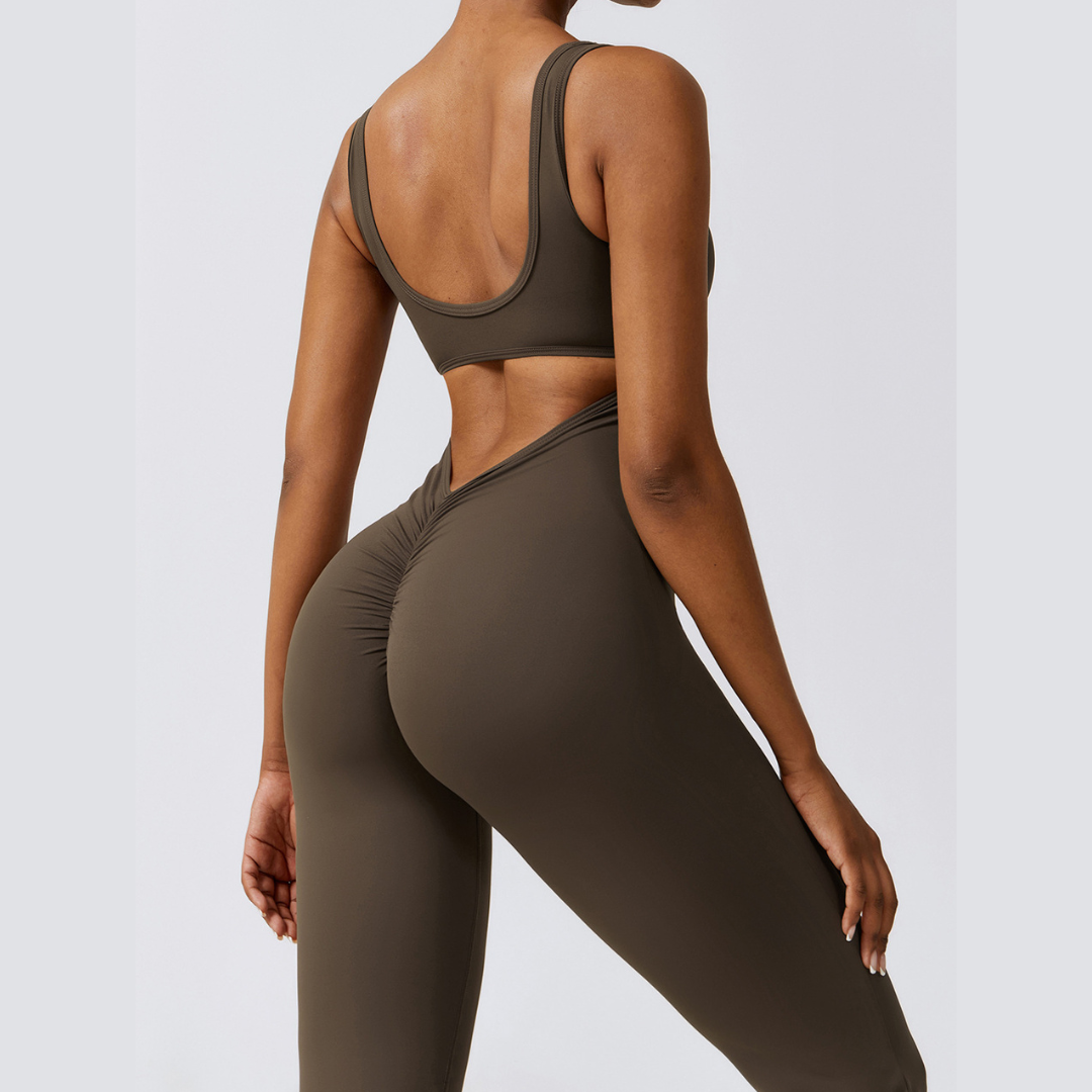 Sexy Stylish Bell Bottom Jumpsuit - Coffee Brown