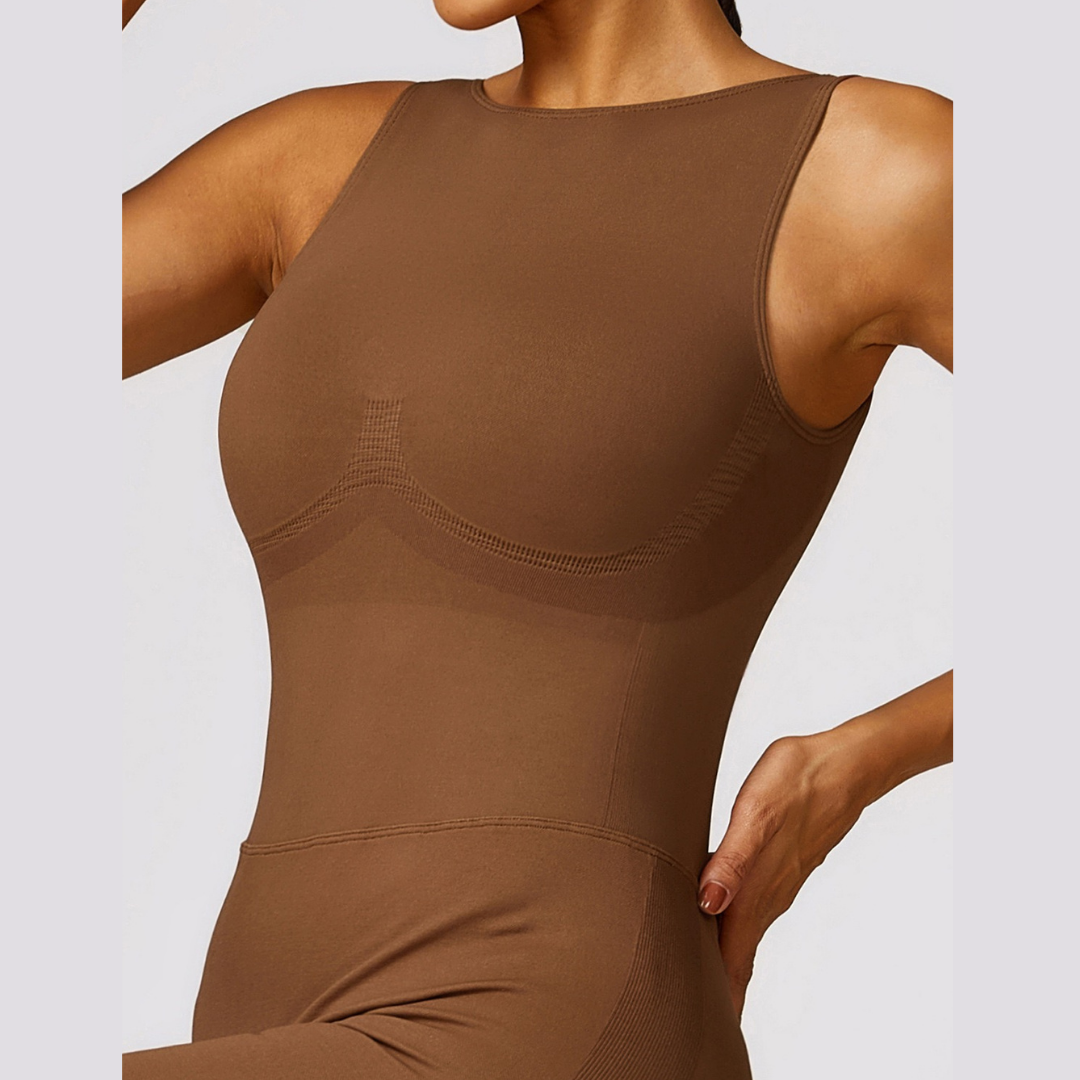 Seamless Deep-V Romper - Καφές