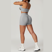 V-Neck Stylish Scrunched Short Set - Grey