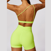 Single Shoulder Top with Short Set - Lime Yellow