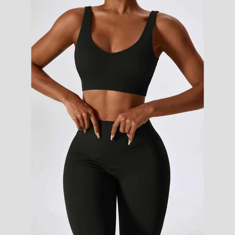 Deep V Flared Legging Set - Black