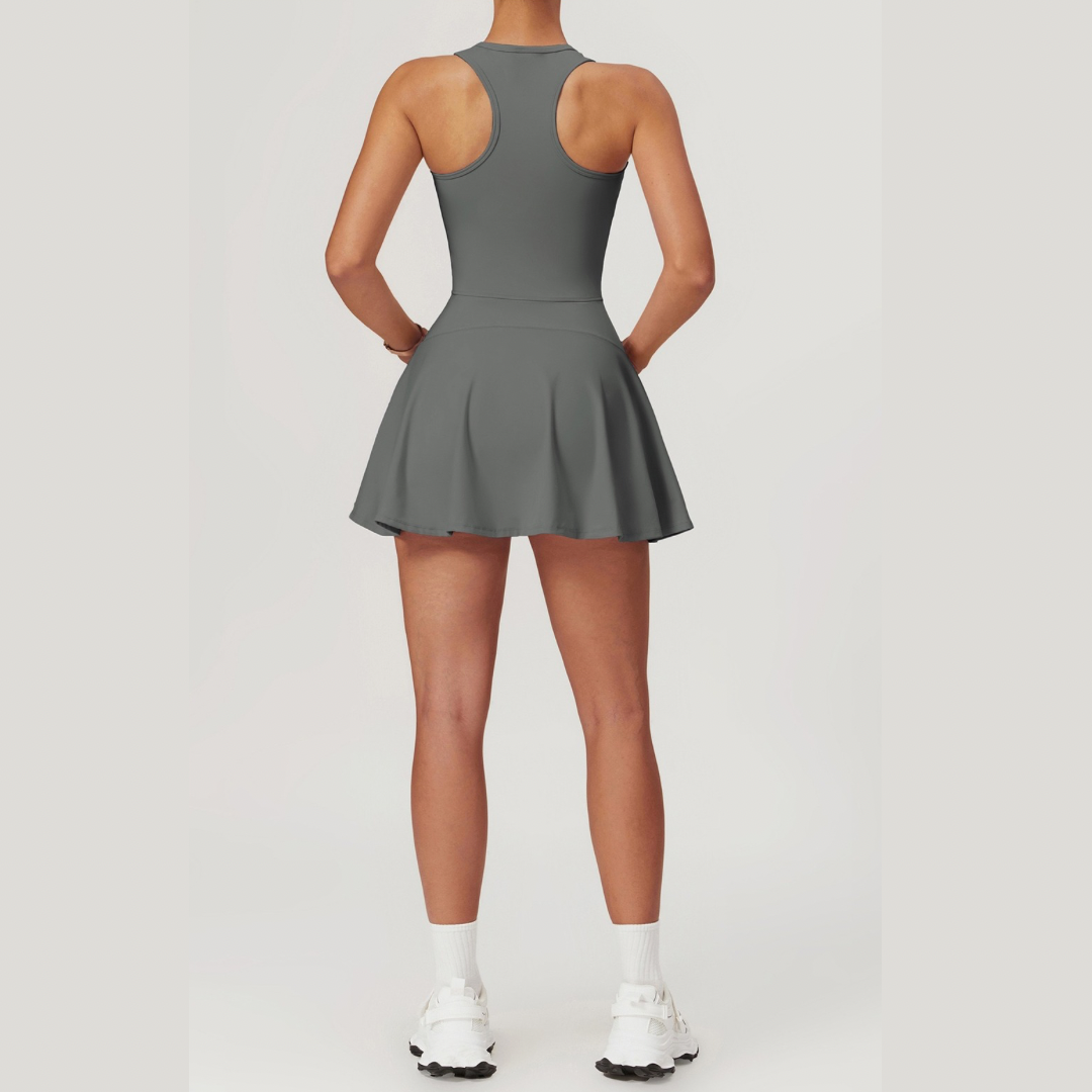 ANYA Tennis Zipped Stylish One Piece Sports Dress - Grey