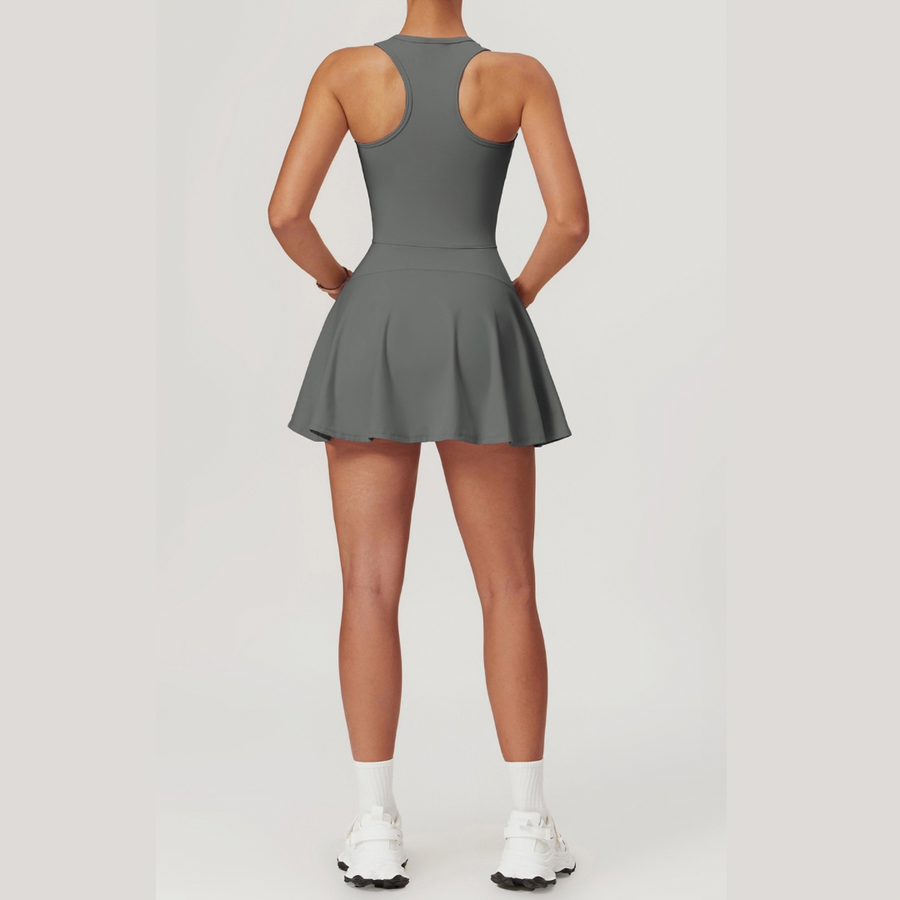 ANYA Tennis Zipped Stylish One Piece Sports Dress - Grey