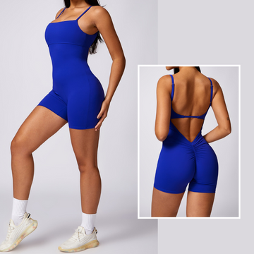 Deep V Scrunched Romper - Μπλε 