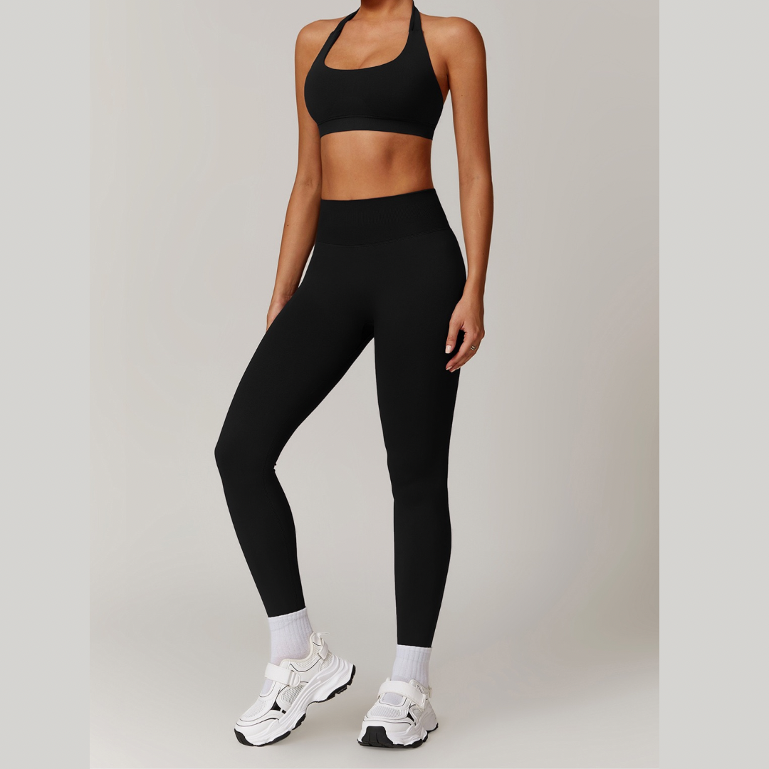 SANDY Seamless Backless Top Legging Set - Black
