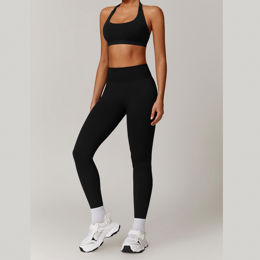 SANDY Seamless Backless Top Legging Set - Black
