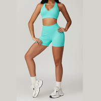 V-Neck Stylish Scrunched Short Set - Tiffany Blue