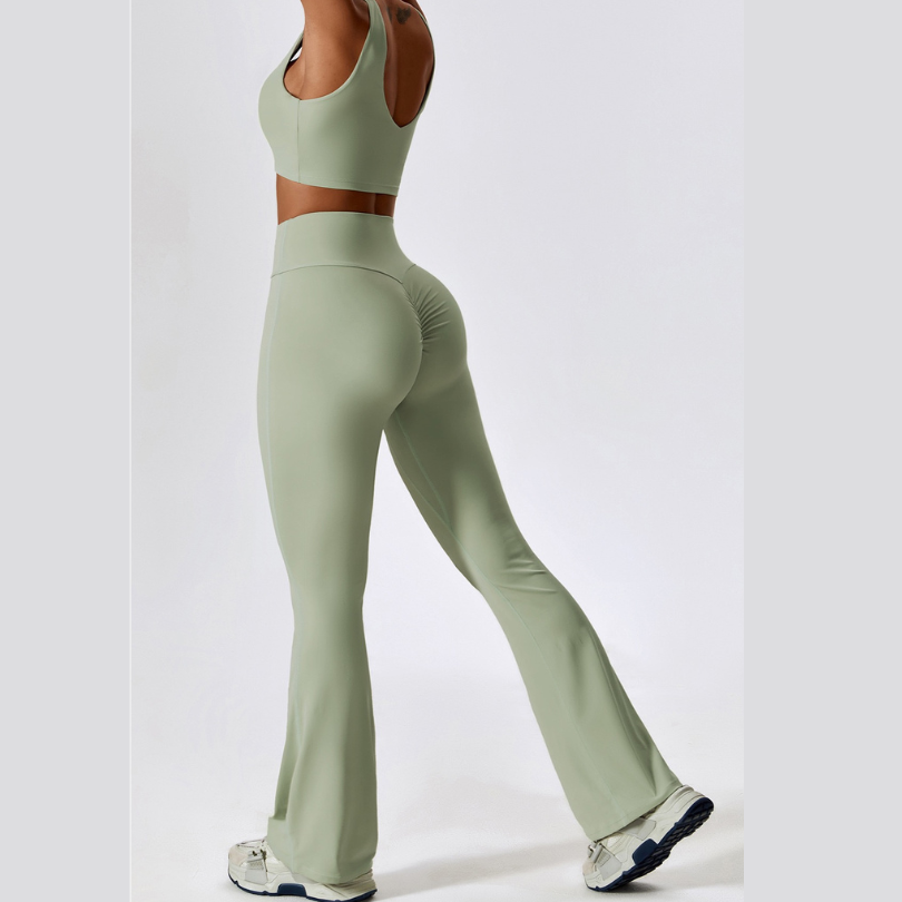 Deep V Flared Legging Set - Mint Green