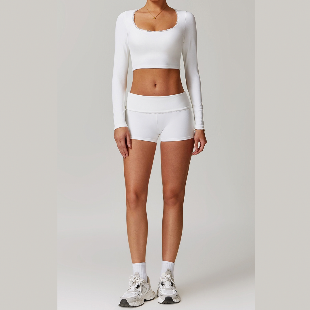 BONI Long Sleeve Top with Short Set - White