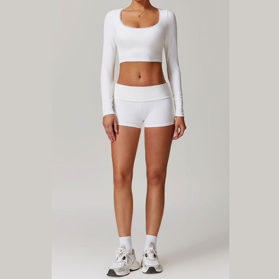 BONI Long Sleeve Top with Short Set - White