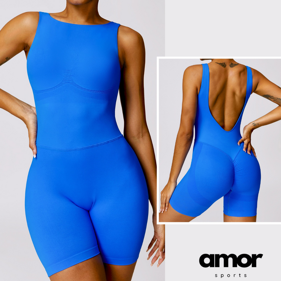 Seamless Deep-V Romper - Blue