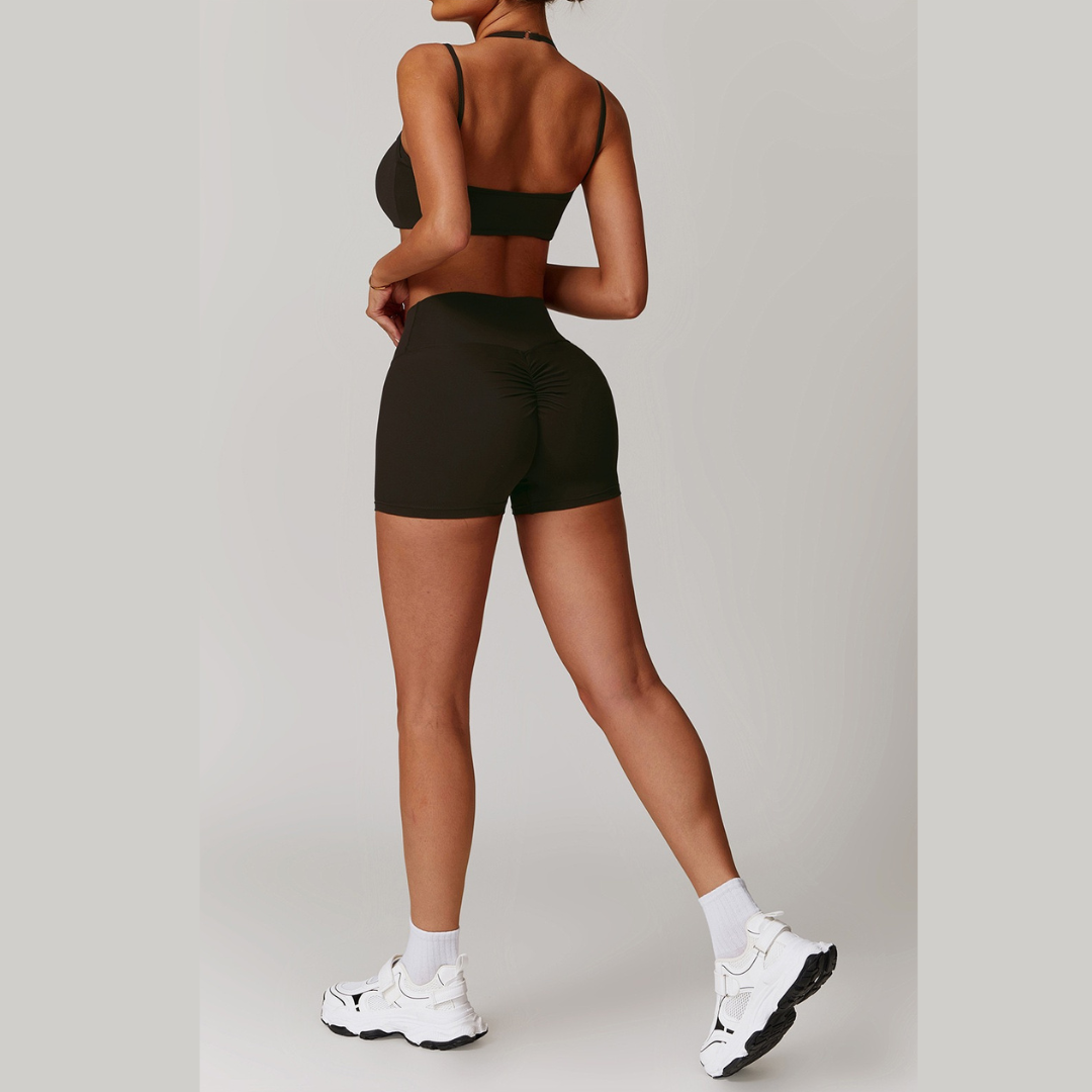COCO Stylish Scrunched Short Set - Dark Coffee
