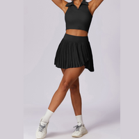 Vest Top Cute Tennis Skirt Set - Black