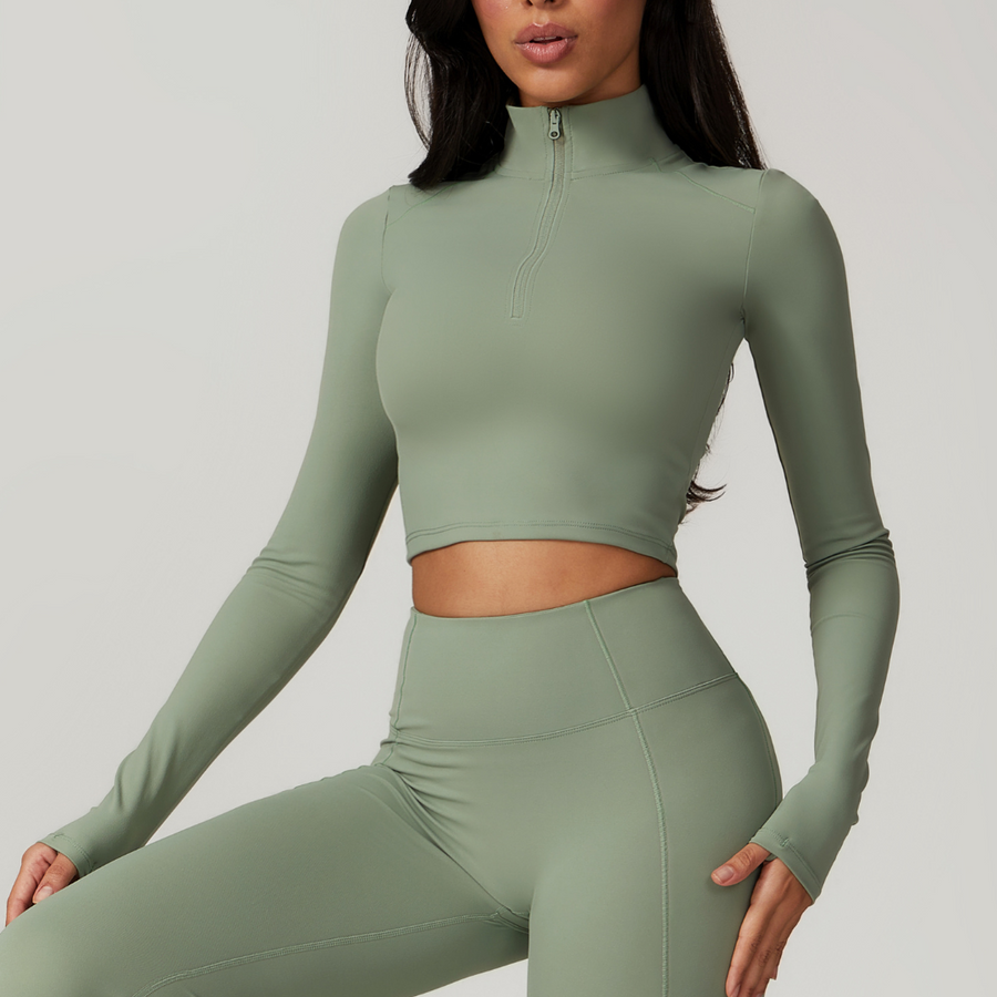 CAMILA Long Sleeve Stylish Crop Top - Green