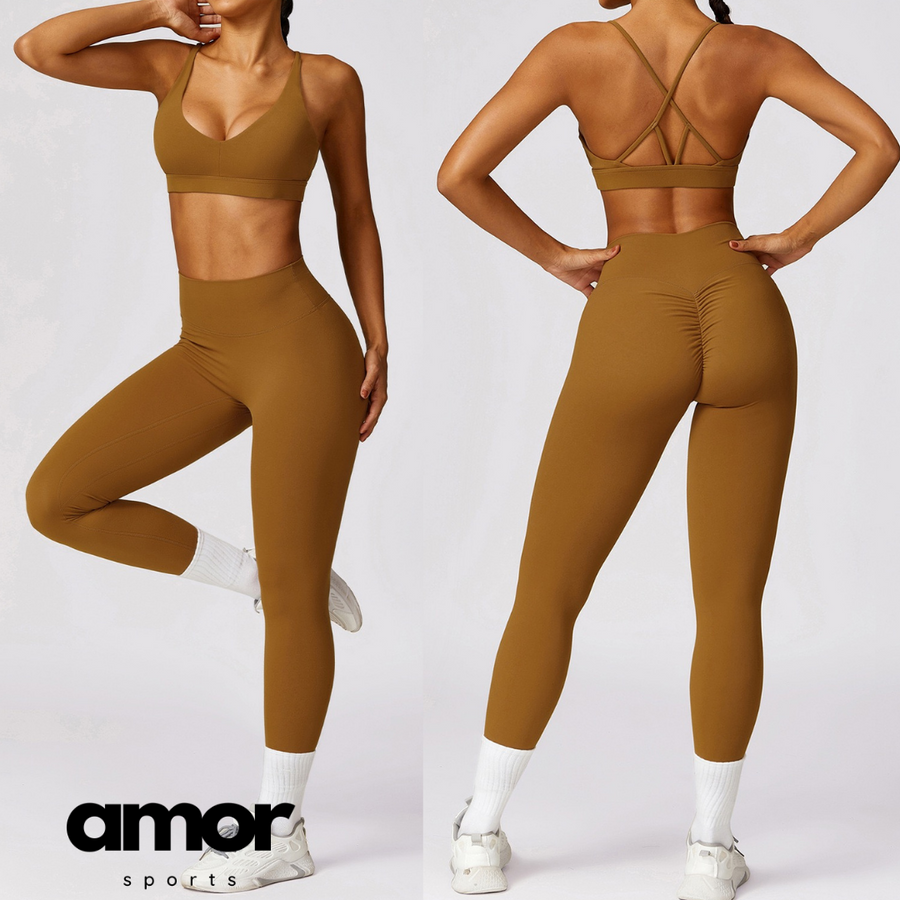 Stylish Back Premium Legging Set - Caramel