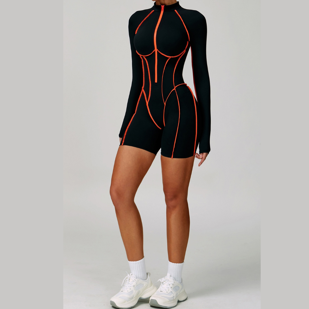 Electric Sexy Romper - Black Orange