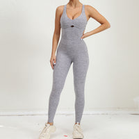 Trendy X-Back Sexy Scrunched Jumpsuit- Grey