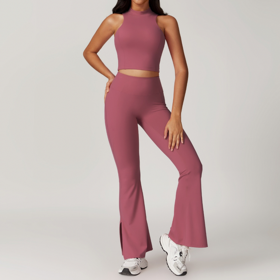 CAMILA Strong Support Vest Top Legging Set - Rose Vale