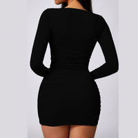 Premium Long Sleeve Bodycon Short Skirt Set - Black