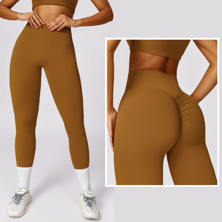 Short Sleeve Premium Scrunched Legging Set - Caramel