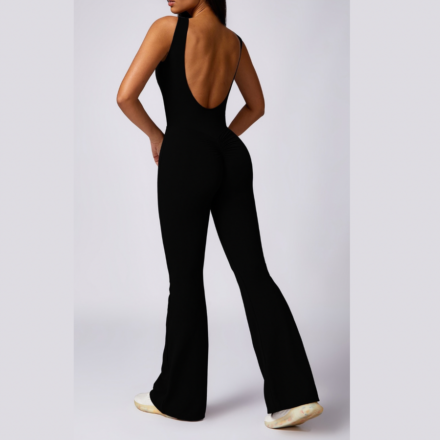 Adina Sexy Scrunch Backless Jumpsuit - Black